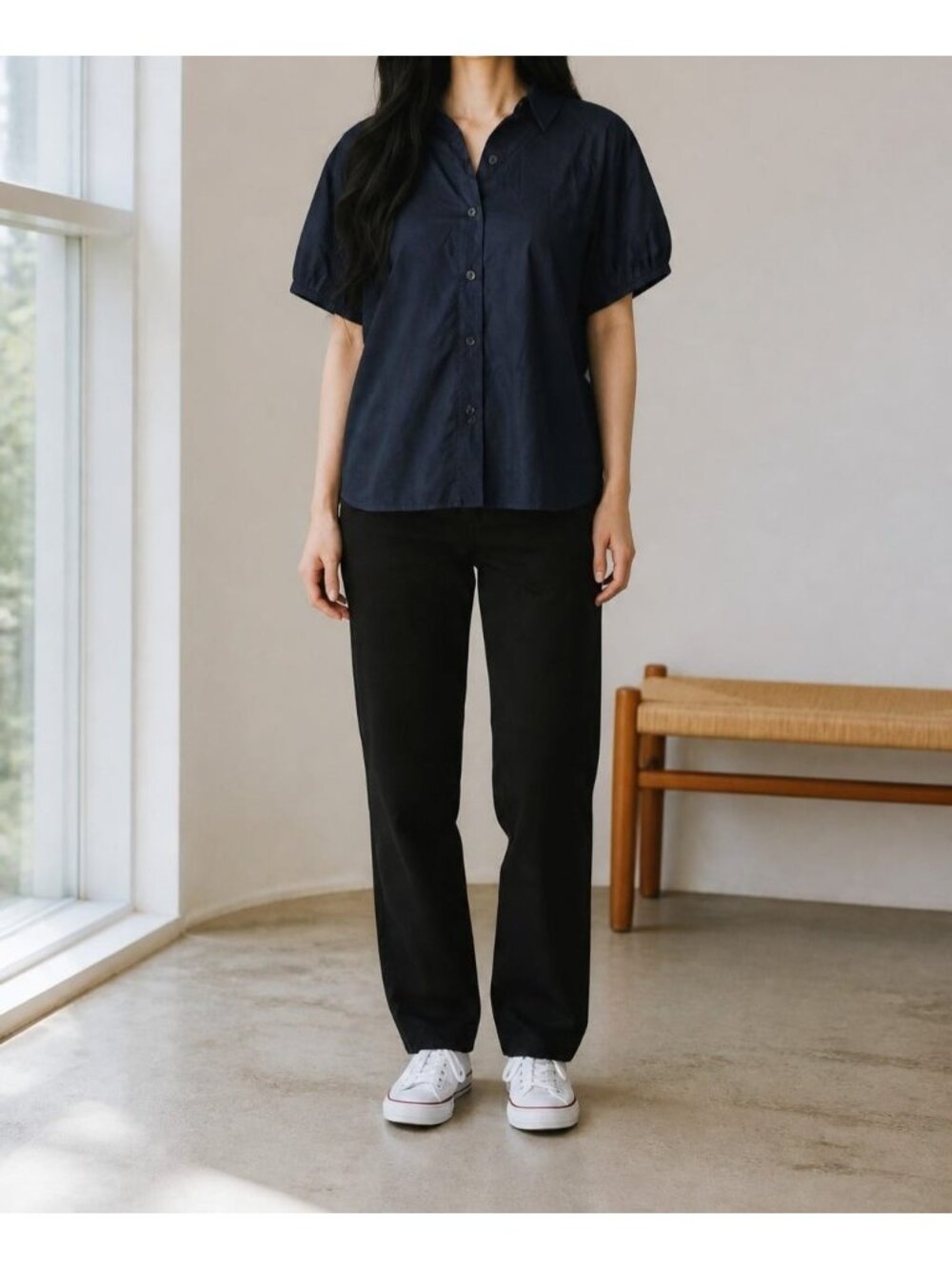 Velvet Evereve casual navy-blue shirt sleeve button down shirt women's size S